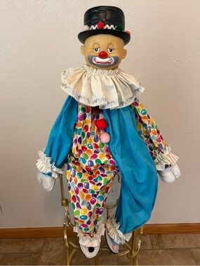 25” Vintage Handmade Wood Block Shelf Sitter Hobo Clown Doll